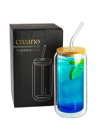 Creano 1 Thermoglas mit Glastrinkhalm und Bambusdeckel (inkl. Reinigungsbürste) 360ml 