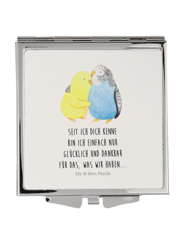 Mr. & Mrs. Panda Schminkspiegel Wellensittich Liebe mit Spruch in Weiß