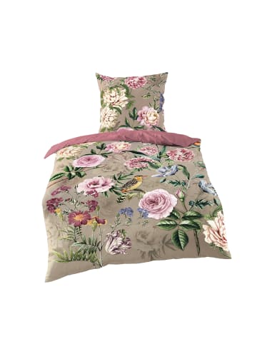JACK 2 tlg. Mako Satin Bettwäsche Blumenparadies in Taupe/Rosa