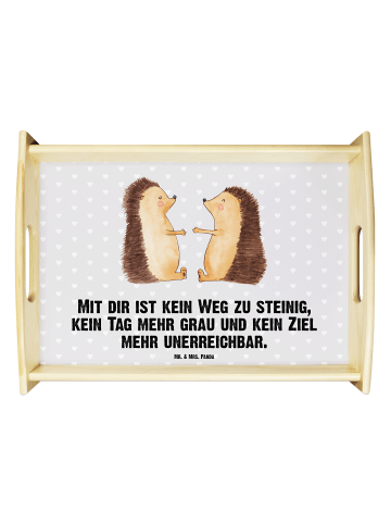 Mr. & Mrs. Panda Frühstückstablett Igel Liebe mit Spruch in Grau Pastell