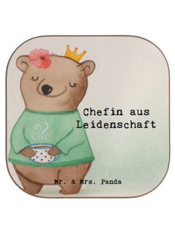 Mr. & Mrs. Panda Bierdeckel Chefin Leidenschaft Design mit Spruch in Weiß