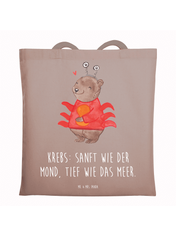 Mr. & Mrs. Panda Shopping Tasche Krebs Astrologie mit Spruch in Braun Pastell