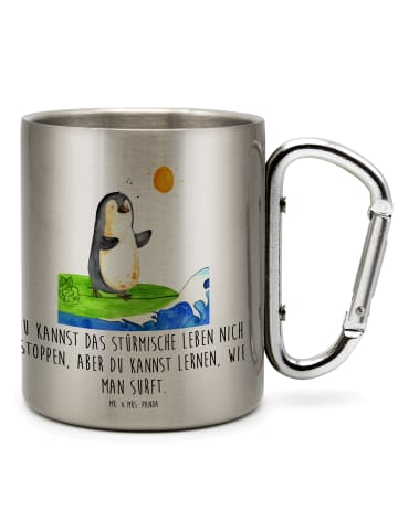 Mr. & Mrs. Panda Edelstahlbecher Pinguin Surfer mit Spruch in Silber