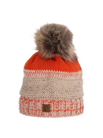 Faera Wintermütze warm gefüttert Kunstfell Bommel-Mütze in Orange
