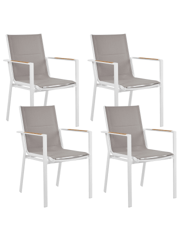 Beliani 4er-Set Gartenstuhl BUSSETO in Weiß/Grau/Heller Holzfarbton