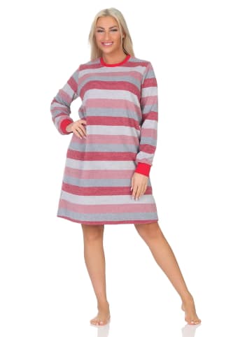 NORMANN Frottee Nachthemd langarm Bündchen Streifenoptik - 87640 in rosa