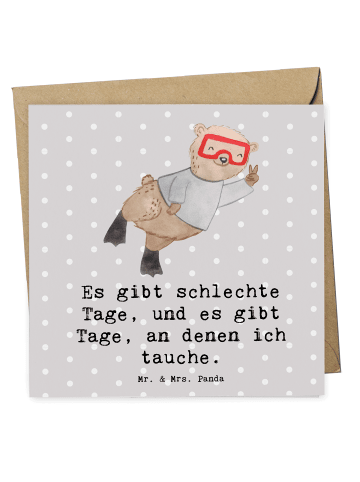 Mr. & Mrs. Panda Grußkarte Bär Tauchen mit Spruch in Grau Pastell