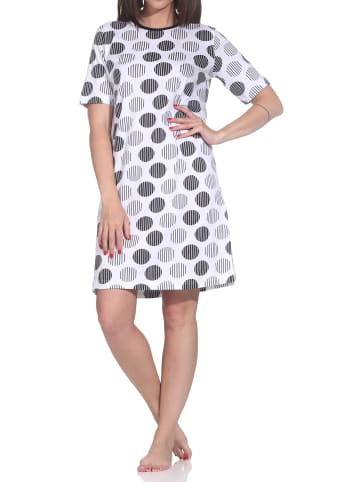 NORMANN Kurzarm Nachthemd Tupfen Punkte Look in schwarz