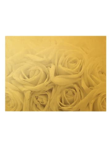 WALLART Leinwandbild Gold - Weiße Rosen in Creme-Beige