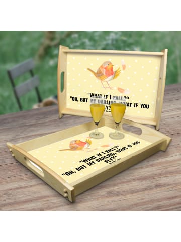 Mr. & Mrs. Panda Tablett Rotkehlchen Federn mit Spruch in Gelb Pastell