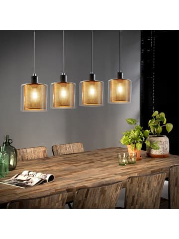 ZMH Pendelleuchte 4-flammige E14 in Schwarzgold vintage Glas und Metall