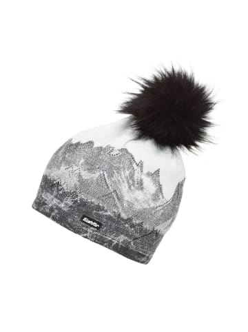 Eisbär Pompon-Strickmütze 'Draw Lux Crystal' in white-Druck schwarz/schwarz