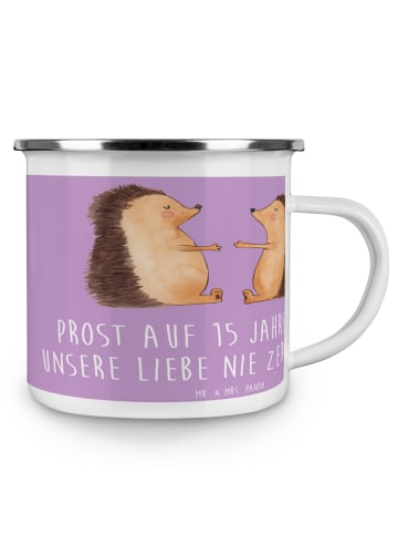 Mr. & Mrs. Panda Camping Emaille Tasse 15. Hochzeitstag Gläserne... in Lavendeltraum