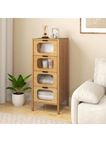 COSTWAY Kommode mit 4 Schubladen in Hellbraun