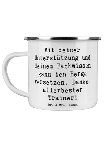 Mr. & Mrs. Panda Camping Emaille Tasse Spruch Bester Trainer mit... in Weiß