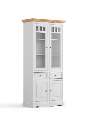 Feldmann-Wohnen Vitrine Belluno Elegante Kiefer Natur gebeizt / Kiefer weiß 89 / 44 / 190cm
