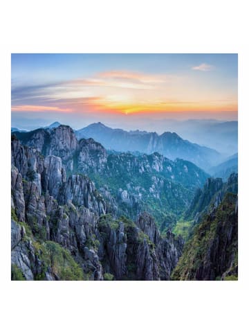 WALLART Leinwandbild - Sonnenaufgang über dem Huangshan Gebirge in Blau