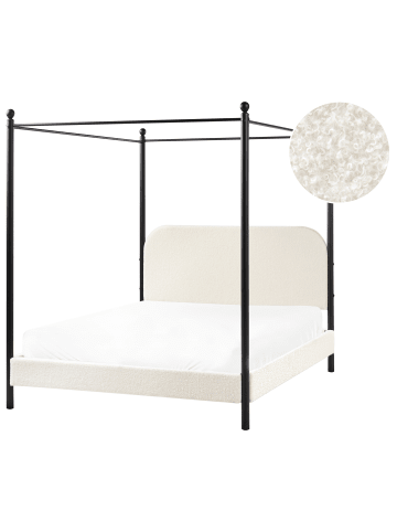 Beliani Himmelbett DANNEMOIS in Weiß/Schwarz - (W) 150 x (H) 180 x (L) 211 cm