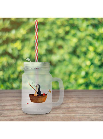 Mr. & Mrs. Panda Trinkglas Mason Jar Pinguin Angelboot ohne Spruch in Transparent
