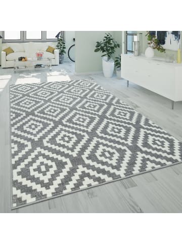KADIMA DESIGN Teppich Kurzflor Rautenmuster Wohnzimmer schmutzabweisend in Grau