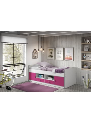 58 aufm Kessel KOJENBETT Kalinda 207x79x98 aus Holzwerkstoff in Weiß/Fuchsia