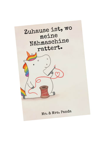 Mr. & Mrs. Panda Postkarte Einhorn Näherin Design mit Spruch in Weiß