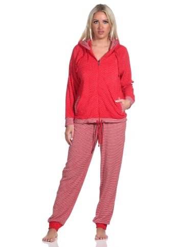 NORMANN Frottee Hausanzug Bündchen Tupfen und Ringeldesign - 76830 in bunt