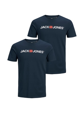 Jack & Jones JJECORP LOGO Print Kurzarm 2-er Stück Pack T-Shirt in Dunkelblau-2