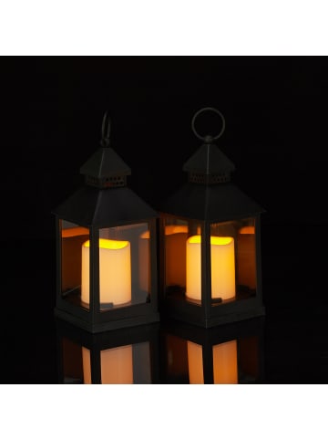 relaxdays 2x Laterne mit LED-Kerze in Schwarz