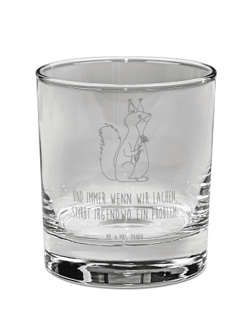 Mr. & Mrs. Panda Whiskey Glas Eichhörnchen Blume mit Spruch in Transparent