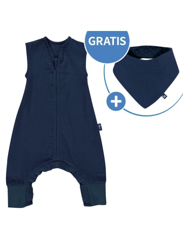 Alvi Sommer-Schlafsack mit Füßen Musselin / Sleep-Overall in blau