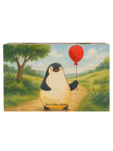 Mr. & Mrs. Panda Holzkiste Pinguin Luftballon Design ohne Spruch in Weiß