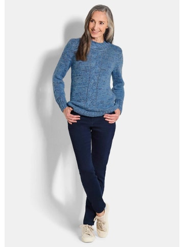 GOLDNER Kurzgröße:  Strickpullover Hüftlanger Langarm Pullover, Zopfstrick in blau / gemustert