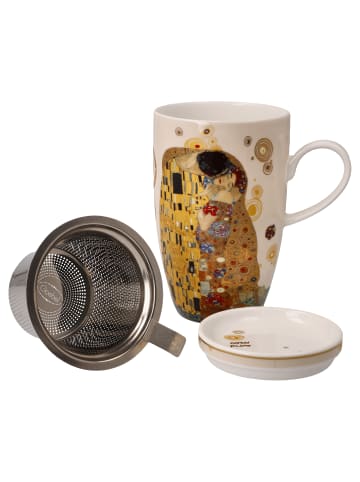 Goebel Teetasse mit Deckel und Sieb " Gustav Klimt  Der Kuss " in Bunt