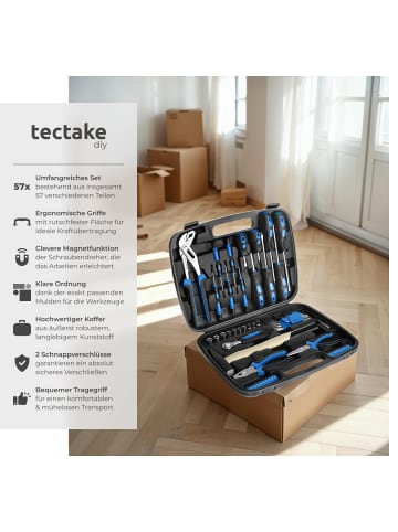tectake Werkzeugkoffer, umfangreiches Sortiment, Werkzeugkasten mit Tragegriff