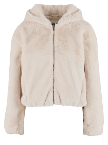 Urban Classics Urban Classics Ladies Full Zip Faux Fur Hoodie in whitesand