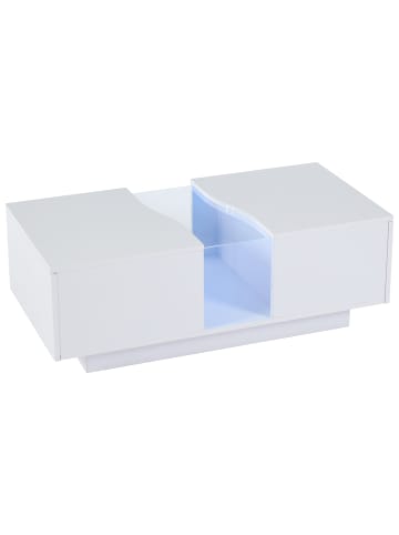 ABRIHOME LED-Couchtisch in Weiß mit 2 Schubladen und Acrylplatte 100x50x35 cm