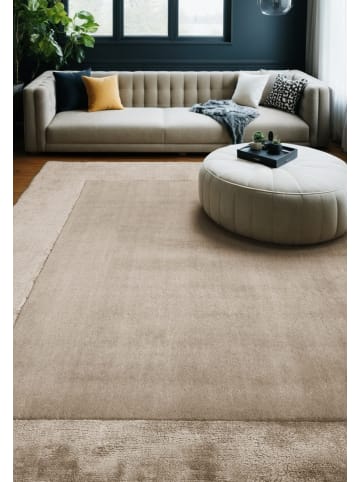 KADIMA DESIGN Teppich Wolle, Viskose-Details, Uni, Handgemacht, Wollteppich in Beige