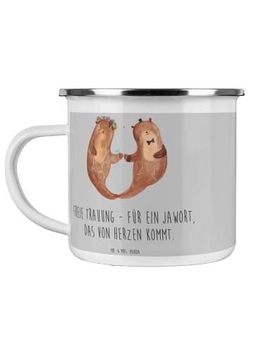 Mr. & Mrs. Panda Kaffeebecher Freie Trauung Jawort mit Spruch in Heather Grey