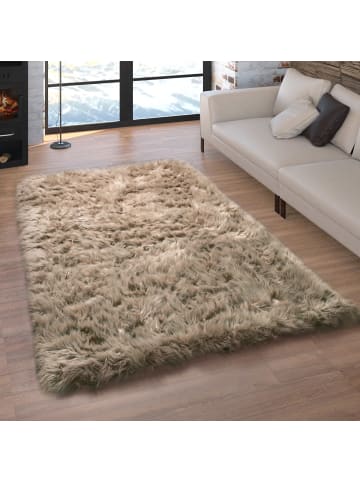 KADIMA DESIGN Hochflor Teppich Shaggy waschmaschinenwaschbar Einfarbig in Beige