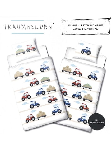 TRAUMHELDEN Baby Bettwäsche-Set Flanell "Traktor" in Weiß