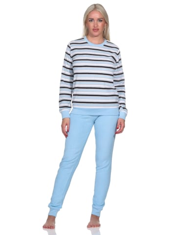 NORMANN Frottee Schlafanzug langarm Bündchen Streifen - 82799 in blau