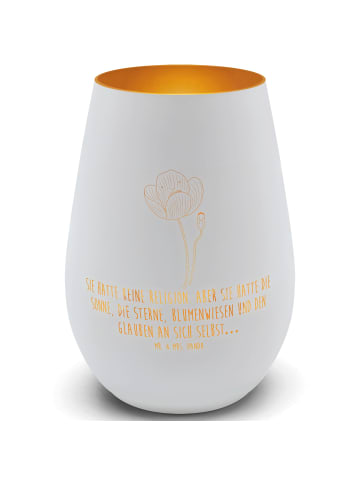 Mr. & Mrs. Panda Gold Windlicht Blume Mohnblume mit Spruch in Weiß