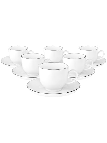 Seltmann Weiden 6er Set Kaffeetassen mit Untertassen Lido Black Line 220 ml in weiß