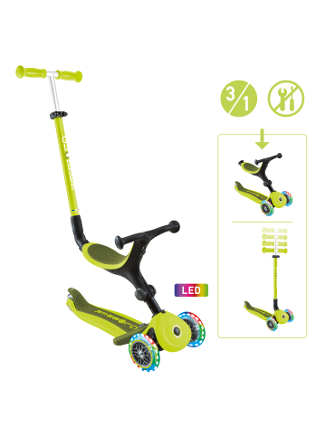 GLOBBER 3in1 Aufsitzrad, Laufrad, Scooter GO-UP ACTIVE LIGHTS in lime grün