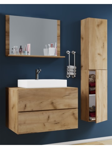 VCM  4-tlg. Waschplatz Waschtisch Lendas L Schublade in Honig-Eiche