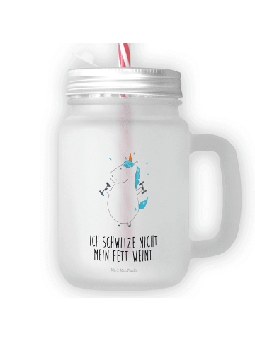 Mr. & Mrs. Panda Blümchentailglas Einhorn Fitness mit Spruch in Transparent