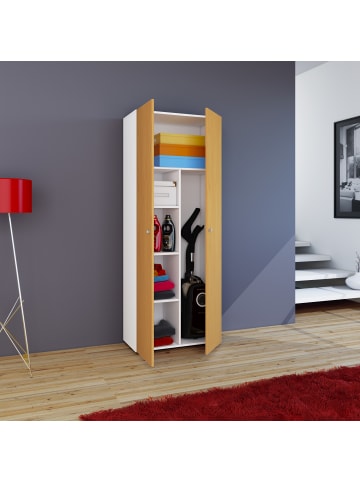 VCM  Holz Besenschrank Staubsauger Putzschrank Vandol K in Weiß / Buche