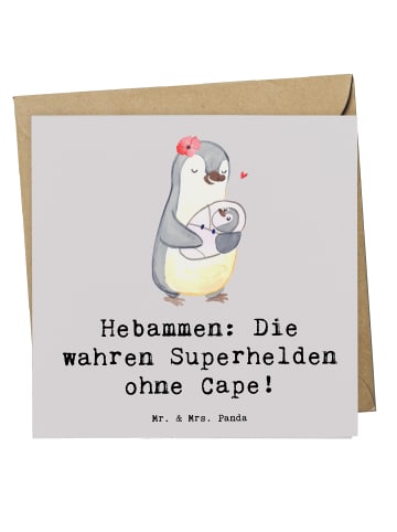 Mr. & Mrs. Panda Deluxe Karte Hebamme Superheld mit Spruch in Grau Pastell