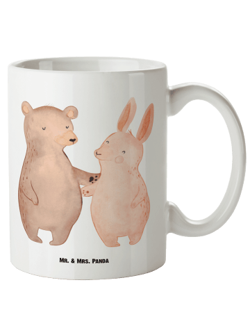 Mr. & Mrs. Panda Steinguttasse Bär und Hase Umarmen ohne Spruch in Weiß